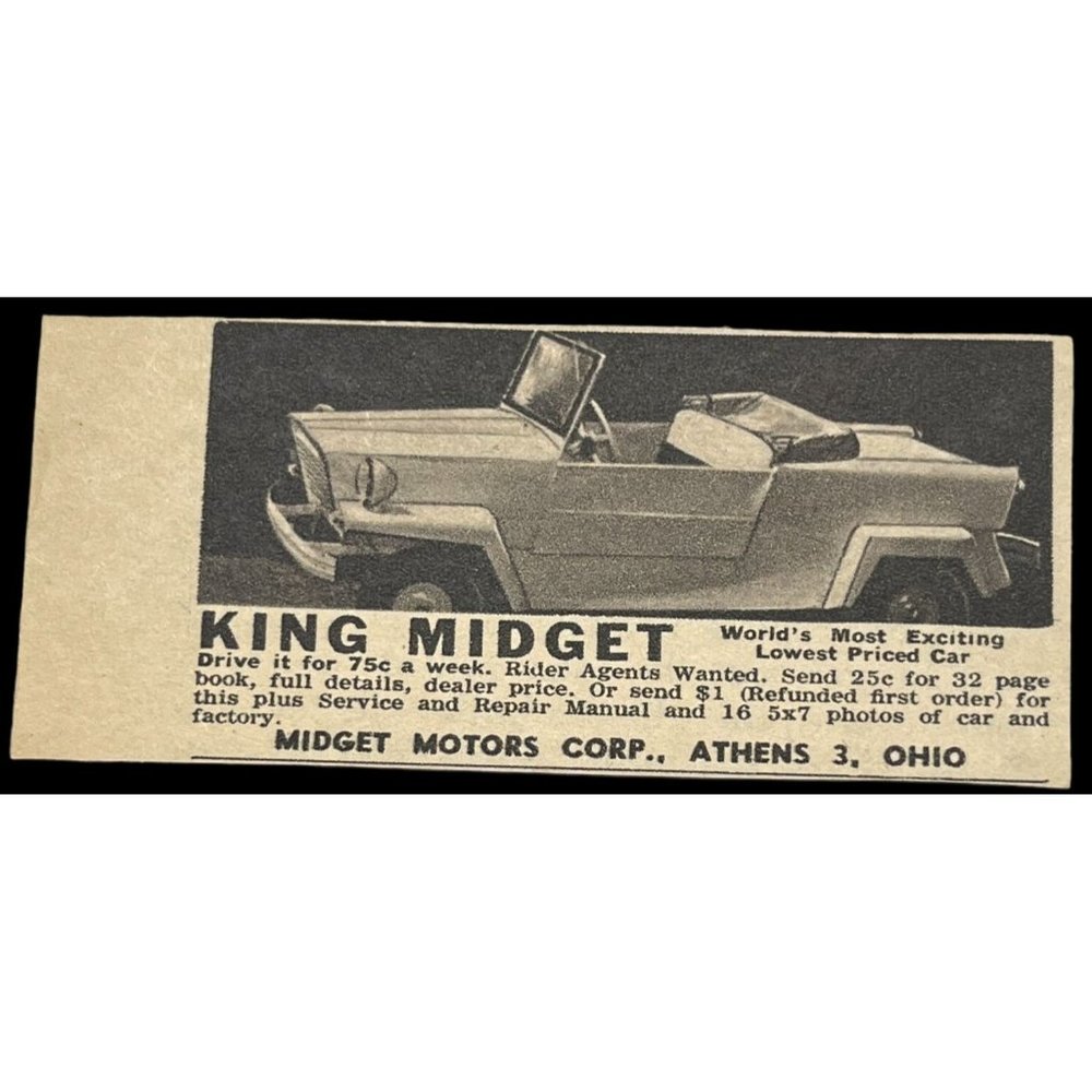 King Midget Motors Mini Print Ad Vintage 1963 Cars Auto Athens OH